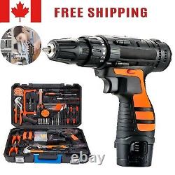 112Pcs 12V Cordless Drill Driver Set Household Hand Tool Kit with 2 Batteries