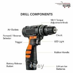 112pcs Electric Power Cordless Drill 12V Wireless Impact Driver Set With2Batteries