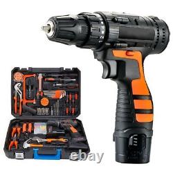 12V 112Pcs Cordless Drill Driver Set Household Hand Tool Kit with 2 Batteries