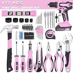 177-Piece 20V Cordless Lithium-ion Drill Driver and Home Tool Set, Lady's Pink