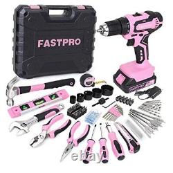 177-Piece 20V Cordless Lithium-ion Drill Driver and Home Tool Set, Lady's Pink
