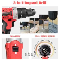 18V Cordless Drill Driver Impact Tool Kit 1/2 Chuck 2000Mah Li-Ion With Led Light