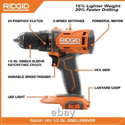 18V Cordless Tool Kit 1/2 1/4 Impact Drill Driver LED Light Variable Speed Work