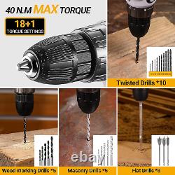 20V Cordless Power Drill Tool Box Set with Battery Electric Driver for Men Home