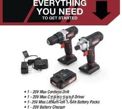 20V Hyper Tough Cordless Drill -2pc Impact Driver Tool Combo Kit Fast Ship