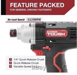 20V Hyper Tough Cordless Drill -2pc Impact Driver Tool Combo Kit Fast Ship