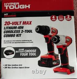 20V Hyper Tough Cordless Drill -2pc Impact Driver Tool Combo Kit Fast Ship