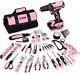 247pcs 20v Cordless Drill Driver & Household Tool Kit For Women, Pink Electri