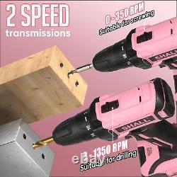 247Pcs 20V Cordless Drill Driver & Household Tool Kit for Women, Pink Electri