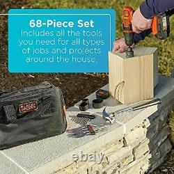 BLACK+DECKER 20V Max Drill & Home Tool Kit, 68 Piece