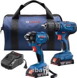 BOSCH 18V 2-Tool Combo Kit with 1/2 In. Compact Drill/Driver and 1/4 In. Hex