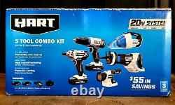 BRAND NEW! HART 20-Volt Cordless 5-Tool Combo Kit with 2 Lithium-Ion Batteries