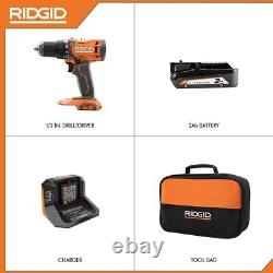 BUNDLE RIDGID 18V Cordless 1/2 Drill / Driver Kit with BATTERY, CHARGER, & BAG