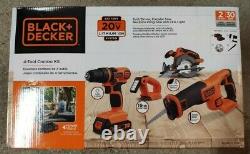 Black & Decker 20V MAX Cordless Li-Ion 4-Tool Combo Kit with 2 Batteries Brand New