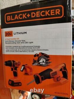 Black & Decker 20V MAX Cordless Li-Ion 4-Tool Combo Kit with 2 Batteries Brand New
