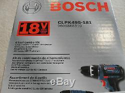 Bosch CLPK495-181 4-Tool 18-Volt Lithium Ion Cordless Combo Kit with Soft Case NEW