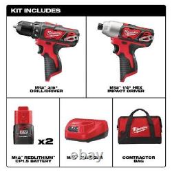 Cordless Drill Driver/Impact Driver Kit With Batteries Charger Tool Bag (2-Tool)