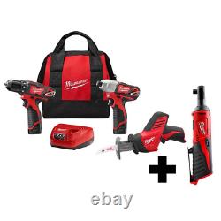 Cordless Drill Impact Driver Combo Kit Free M12 3/8 in. Ratchet 12-Volt (3-Tool)