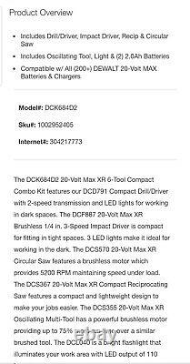 DEWALT DCK684D2 20V MAX 20-Volt Li-Ion Brushless Cordless 6-Tool Combo Kit