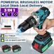Electric Cordless Torque Impact Wrench Brushless Gun Driver Tool & Withbattery 98v