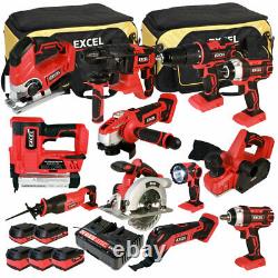 Excel 18V 12 Piece Cordless Power Tool Kit 5 x Batteries, Charger & Bag EXL5061