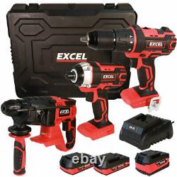 Excel 18V Cordless 3 Piece Power Tool Kit + 3 x Batteries Charger & Case EXL5145