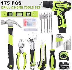 FASTPRO 175-Piece 12V Cordless Drill Set, Drill Driver and Home Tool Kit, House