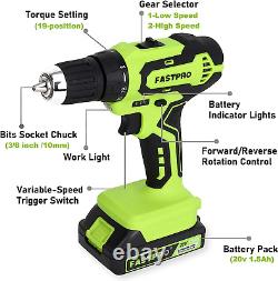 FASTPRO 177-Piece 20V Cordless Lithium-Ion Drill Driver and Home Tool Set, House