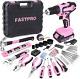 Fastpro 177-piece 20v Pink Cordless Lithium-ion Drill Driver And Home Tool Set