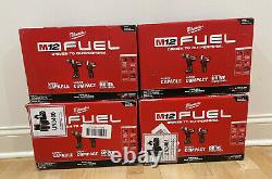Four Milwaukee 2598-22 M12 FUEL 12V 2-Tool Hammer Drill and Impact Driver Kits