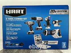 HART 20-Volt 5-Tool Kit with 70-Piece Accessory Set + 2 Lithium-ion Battery NEW