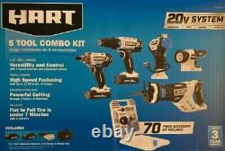 HART 20-Volt 5-Tool Kit with 70-Piece Accessory Set + 2 Lithium-ion Battery NEW