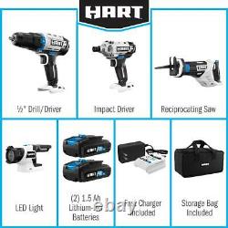 HART 20-Volt Cordless 4-Tool Combo Kit (2) 1.5Ah Lithium-Ion Batteries and 16-in