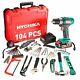 Hychika 20v Home Tool Kit With Case, 104 Pcs Cordless Drill Driver Tool Set