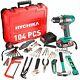 Hychika 20v Home Tool Kit With Case 104 Pcs Cordless Drill Driver Tool Set