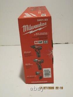 MILWAUKEE 2491-23 M12 12V Lith-Ion Combo Tool Kit(3-Tool)2BATTS&CHARGER+BAG NISB