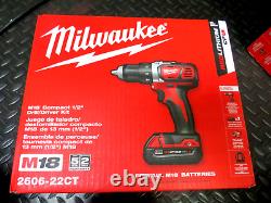 MILWAUKEE TOOLS 2606-22CT 1/2 DRILL DRIVER with Two 18V batteries, charger, bag