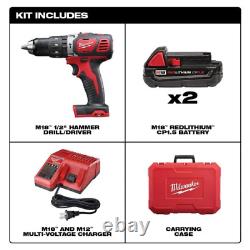 Milwaukee 1/2 In. Hammer Drill Driver Kit Cordless Batteries Charger Hard Case