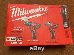 Milwaukee 2494-22 M12 2-Tool Combo Kit 3/8 Drill/Driver and 1/4 Hex Impact