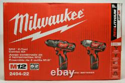 Milwaukee 2494-22 M12 Cordless 2-Tool Combo Kit Drill Driver & Impact Driver New
