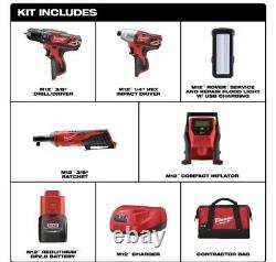Milwaukee 2494-25 M12 5-Tool Combo Kit Drill, Driver, Ratchet, Inflator, Light