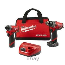 Milwaukee 2598-22 M12 FUEL 2-Tool Hammer Drill and Hex Impact Driver Kit NEW