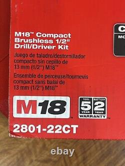Milwaukee 2606-22CT M18 Cordless Drill/Driver Kiy With Bag, Charger, & 2x Batteries