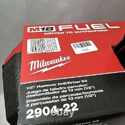 Milwaukee 2904-22 M18 FUEL 1/2 Hammer Drill/Driver Kit With Batteries NEW