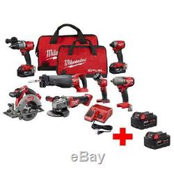 Milwaukee 7 Tool Combo Kit M18 Lithium-Ion Brushless Drill Driver Saw Grinder