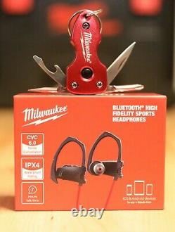 Milwaukee Bluetooth Headphones & Multi-Tool Flashlight Keychain Lot