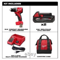 Milwaukee Cordless Compact Drill/Driver Kit with Screw Driver Bit Set (45-Piece)