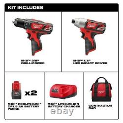 Milwaukee Cordless Drill / Impact Driver Combo Kit 2 Tool 2 Batteries Charger