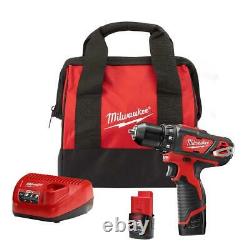 Milwaukee Drill/Driver Kit 12-V Li-Ion Cordless(2)1.5Ah Battery Charger Tool Bag