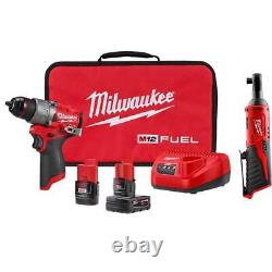 Milwaukee Drill/Driver Kit 1/2 + Ratchet 3/8 12V Li-Ion Brushless Cordless